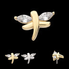 Dragonfly with Prong Set Marquise Gem Flatback Stud Earring / Nosering - Gem in 14Kt Gold