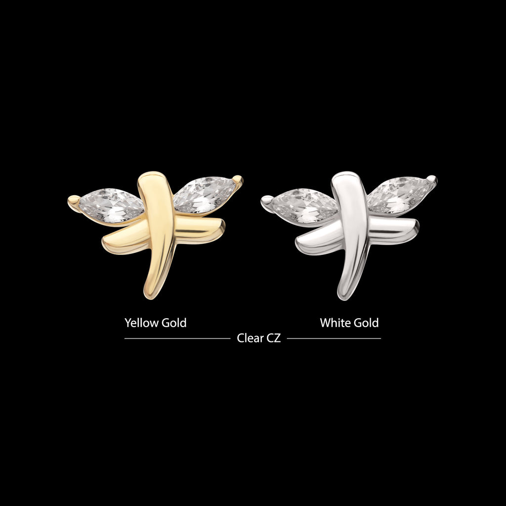 Dragonfly with Prong Set Marquise Gem Flatback Stud Earring / Nosering - Gem in 14Kt Gold