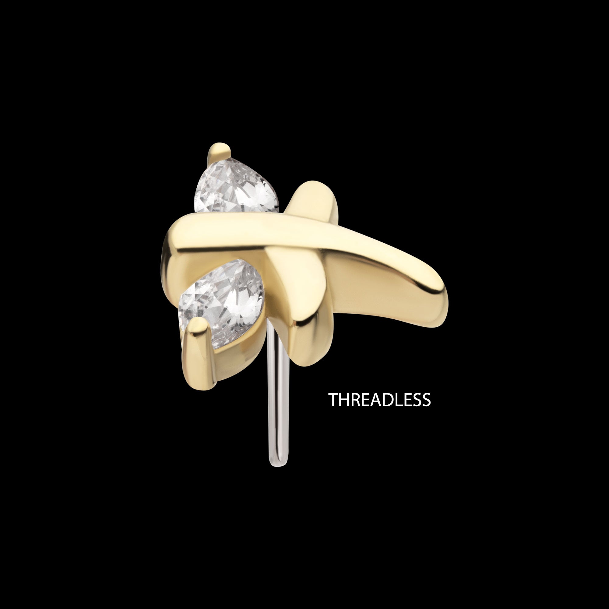 Dragonfly with Prong Set Marquise Gem Flatback Stud Earring / Nosering - Gem in 14Kt Gold