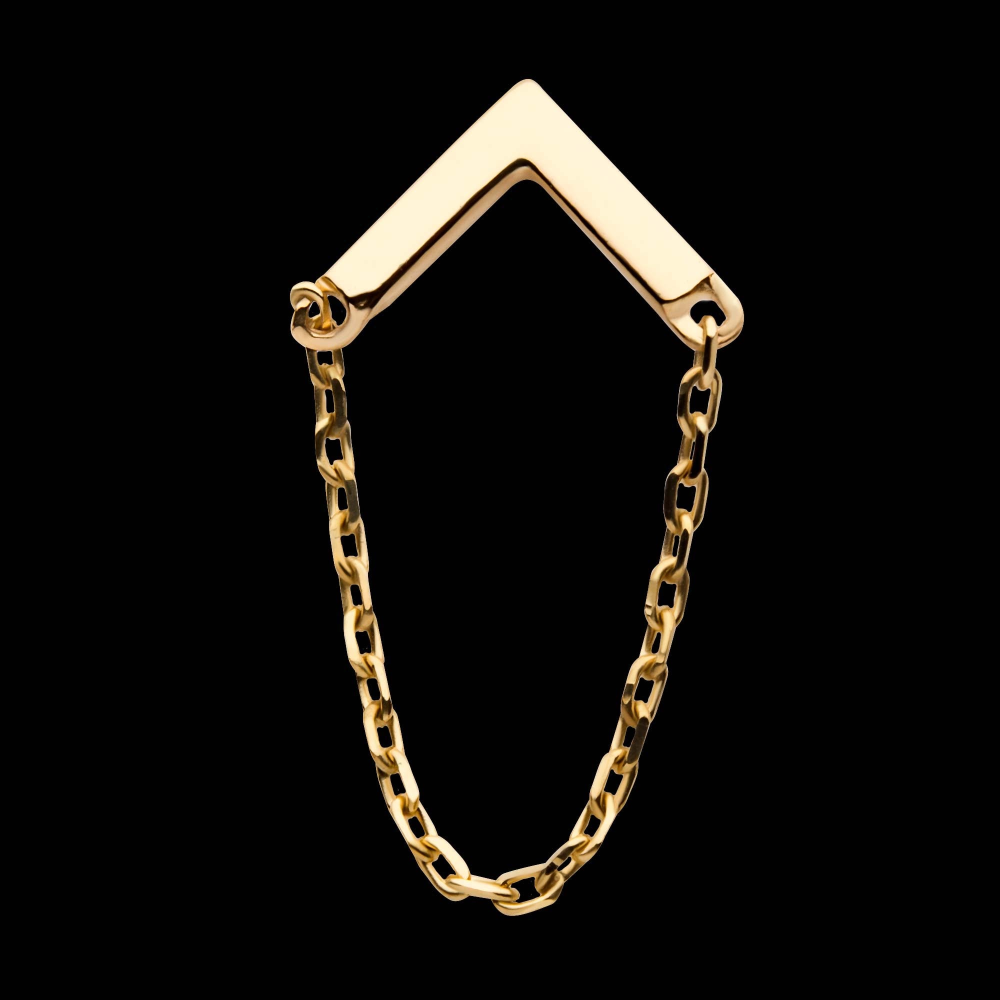 Chevron with Dangling Chain Flatback Stud Earring / Nosering - 14Kt Yellow Gold