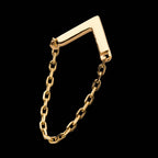 Chevron with Dangling Chain Flatback Stud Earring / Nosering - 14Kt Yellow Gold