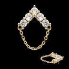 5 Round Prong Set CZ Chevron Shape with Dangle Chain Flatback Stud Earring / Nosering - CZ in 14Kt Yellow Gold
