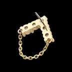 5 Round Prong Set CZ Chevron Shape with Dangle Chain Flatback Stud Earring / Nosering - CZ in 14Kt Yellow Gold