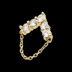 5 Round Prong Set CZ Chevron Shape with Dangle Chain Flatback Stud Earring / Nosering - CZ in 14Kt Yellow Gold