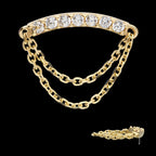 7 Round Prong Set CZ Curve Bar with 2 Tier Dangle Chain Flatback Stud Earring / Nosering - CZ in 14Kt Yellow Gold