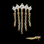 5 Round Prong Set CZ Curve Bar with 5 Dangle Chains Flatback Stud Earring / Nosering - CZ in 14Kt Yellow Gold