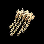 5 Round Prong Set CZ Curve Bar with 5 Dangle Chains Flatback Stud Earring / Nosering - CZ in 14Kt Yellow Gold