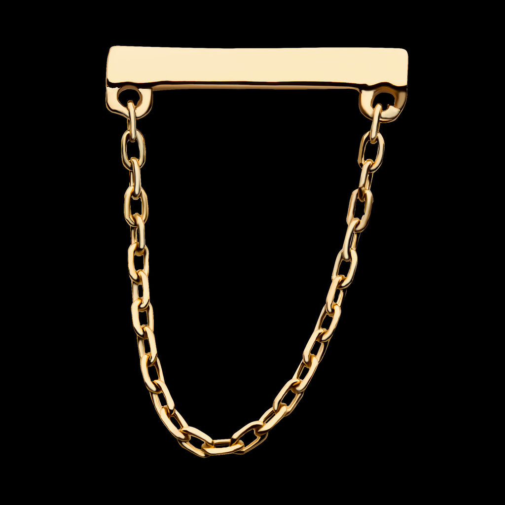 Bar with Dangling Chain Flatback Stud Earring / Nosering - 14Kt Yellow Gold