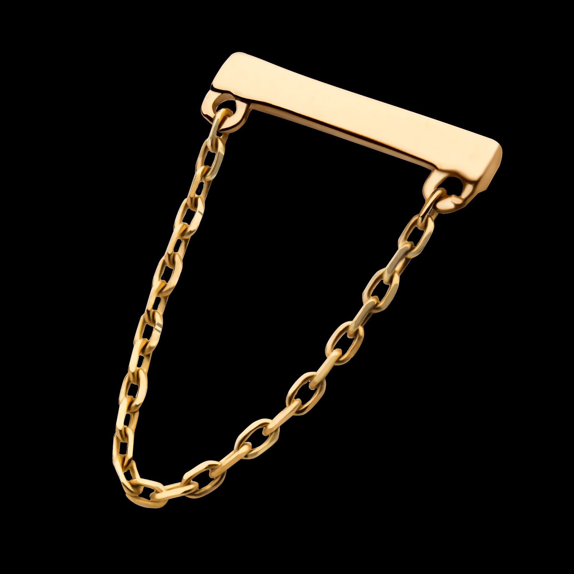 Bar with Dangling Chain Flatback Stud Earring / Nosering - 14Kt Yellow Gold