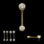Double Bezel Set Round CZ with Dangle Chain Flatback Stud Earring / Nosering - CZ in 14Kt Gold