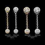 Double Bezel Set Round CZ with Dangle Chain Flatback Stud Earring / Nosering - CZ in 14Kt Gold