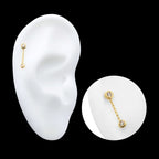 Double Bezel Set Round CZ with Dangle Chain Flatback Stud Earring / Nosering - CZ in 14Kt Gold