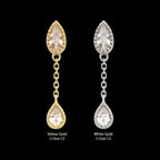 Double Teardrop CZ Dangle Chain Flatback Stud Earring / Nosering - CZ in 14Kt Yellow Gold
