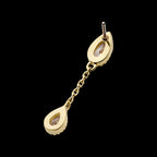 Double Teardrop CZ Dangle Chain Flatback Stud Earring / Nosering - CZ in 14Kt Yellow Gold