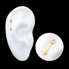 Double Teardrop CZ Dangle Chain Flatback Stud Earring / Nosering - CZ in 14Kt Yellow Gold