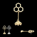 Honeycomb with Dangle Chain & Bee Flatback Stud Earring / Nosering - 14Kt Gold