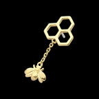 Honeycomb with Dangle Chain & Bee Flatback Stud Earring / Nosering - 14Kt Gold