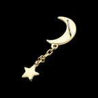 Crescent Moon with Dangle Chain & Star Flatback Stud Earring / Nosering - 14Kt Gold