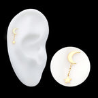 Crescent Moon with Dangle Chain & Star Flatback Stud Earring / Nosering - 14Kt Gold