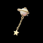 Opal Planet with Chain Star Dangle Flatback Stud Earring / Nosering - Opal in 14Kt Yellow Gold