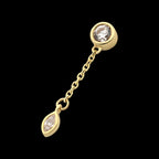 Bezel Set Round & Marquise CZ with Dangle Chain Flatback Stud Earring / Nosering - CZ in 14Kt Gold