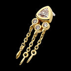 Bezel Round & Trillion CZ with Triple Dangle Chain Flatback Stud Earring / Nosering - CZ in 14Kt Yellow Gold