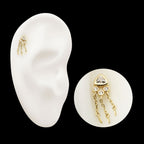 Bezel Round & Trillion CZ with Triple Dangle Chain Flatback Stud Earring / Nosering - CZ in 14Kt Yellow Gold