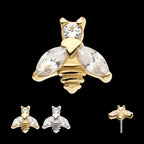 Bee with Prong Set Marquise Gem Wings Flatback Stud Earring / Nosering - Gem in 14Kt Gold