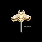 Bee with Prong Set Marquise Gem Wings Flatback Stud Earring / Nosering - Gem in 14Kt Gold