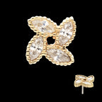 Flower with 4 Marquise Clear CZ Flatback Stud Earring / Nosering - Clear CZ in 14Kt Yellow Gold