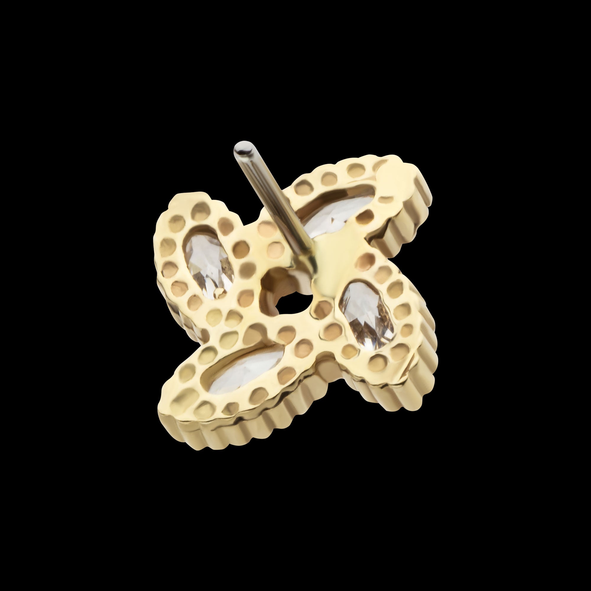 Flower with 4 Marquise Clear CZ Flatback Stud Earring / Nosering - Clear CZ in 14Kt Yellow Gold