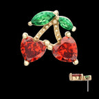 Cherry Heart Leaf Flatback Stud Earring / Nosering - 14Kt Yellow Gold