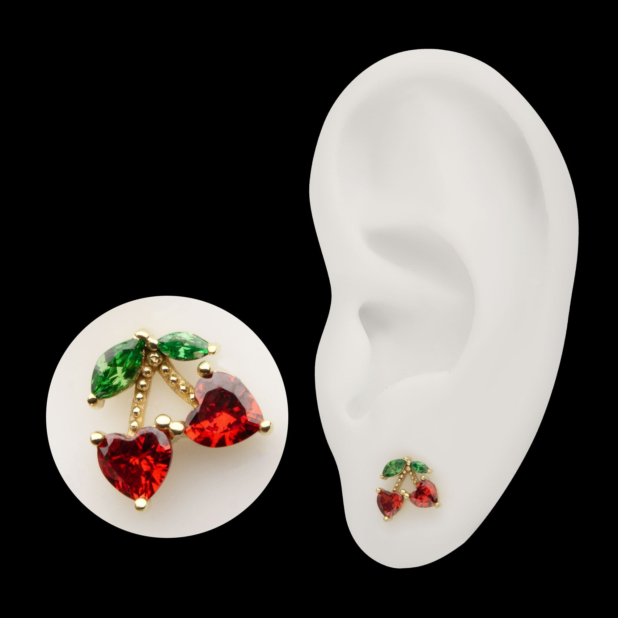 Cherry Heart Leaf Flatback Stud Earring / Nosering - 14Kt Yellow Gold