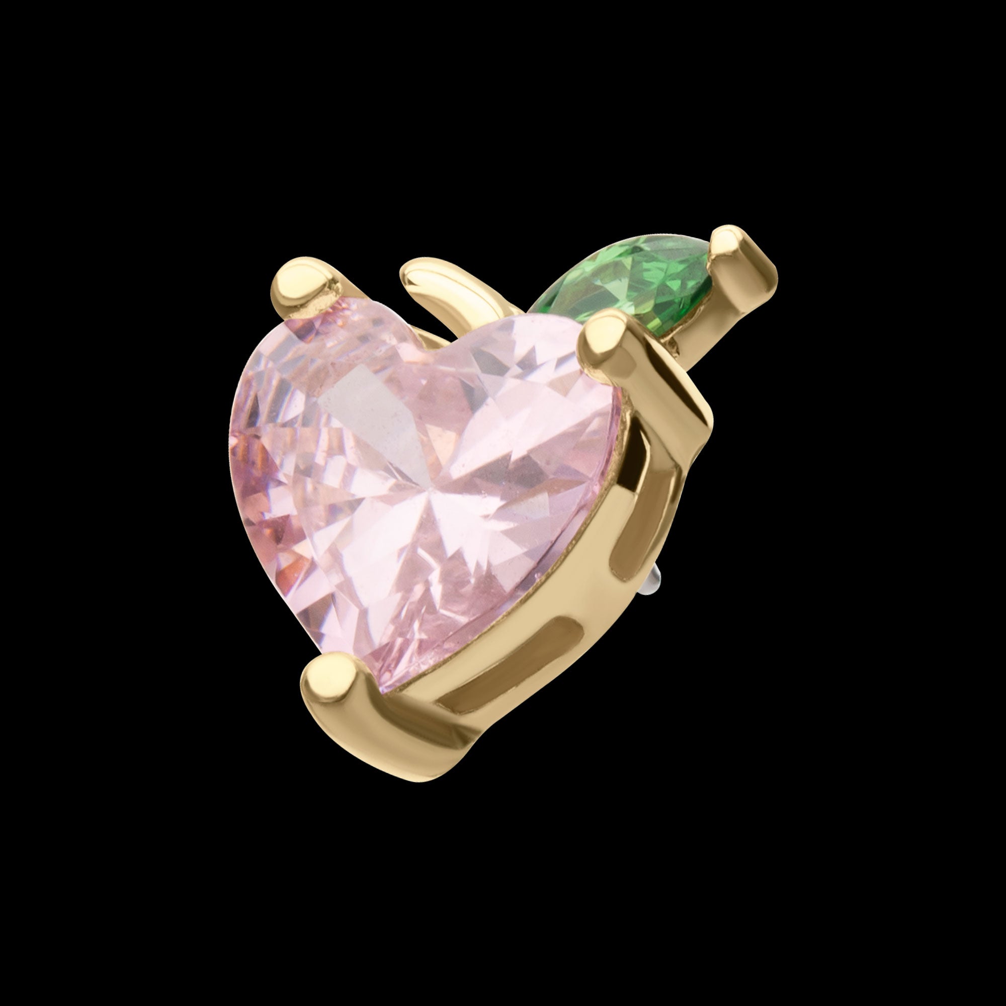 Peach Heart with Leaf Flatback Stud Earring / Nosering - 14Kt Yellow Gold