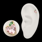 Peach Heart with Leaf Flatback Stud Earring / Nosering - 14Kt Yellow Gold