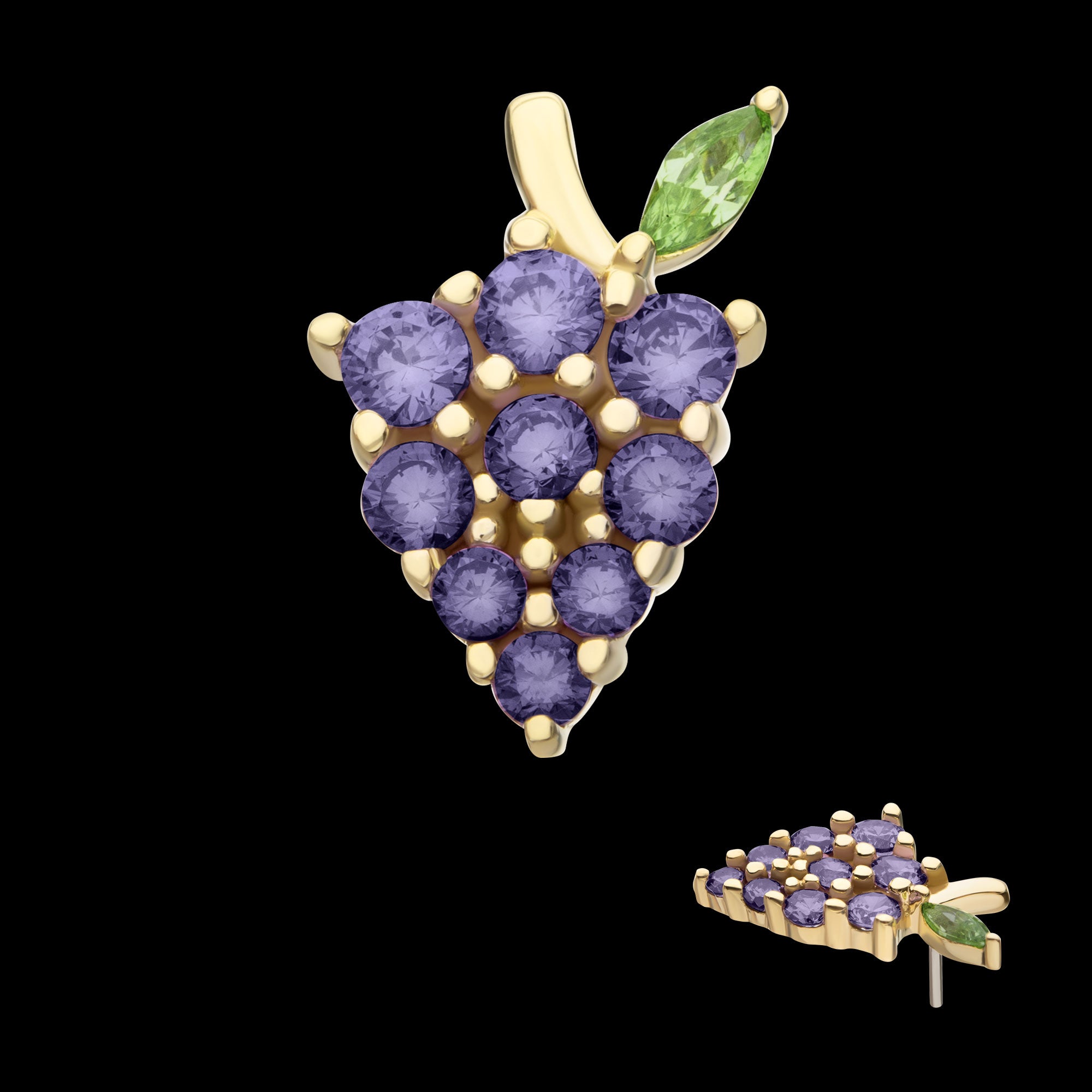 Grape Cluster Flatback Stud Earring / Nosering - 14Kt Yellow Gold