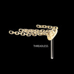 Vertical Helix Curved Bar with 5-Chain Dangle Flatback Stud Earring / Nosering - 14Kt Yellow Gold
