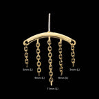Vertical Helix Curved Bar with 5-Chain Dangle Flatback Stud Earring / Nosering - 14Kt Yellow Gold