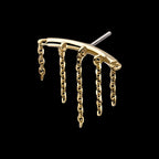 Vertical Helix Curved Bar with 5-Chain Dangle Flatback Stud Earring / Nosering - 14Kt Yellow Gold