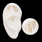 Vertical Helix Curved Bar with 5-Chain Dangle Flatback Stud Earring / Nosering - 14Kt Yellow Gold