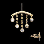 Vertical Helix Curved Bar with 5-Chain & Bezel Set Gem Dangle Flatback Stud Earring / Nosering - Gem in 14Kt Yellow Gold