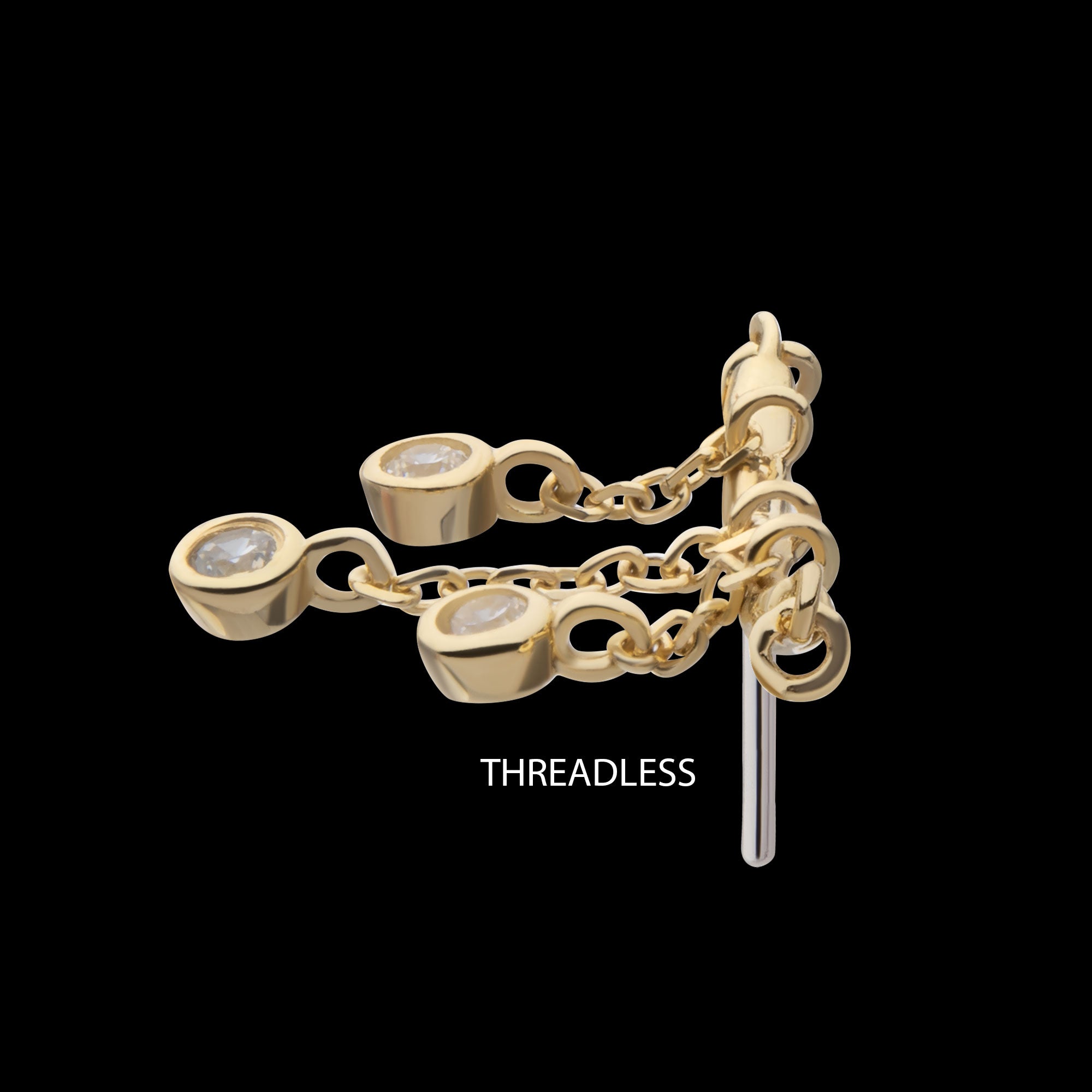 Vertical Helix Curved Bar with 5-Chain & Bezel Set Gem Dangle Flatback Stud Earring / Nosering - Gem in 14Kt Yellow Gold