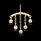 Vertical Helix Curved Bar with 5-Chain & Bezel Set Gem Dangle Flatback Stud Earring / Nosering - Gem in 14Kt Yellow Gold