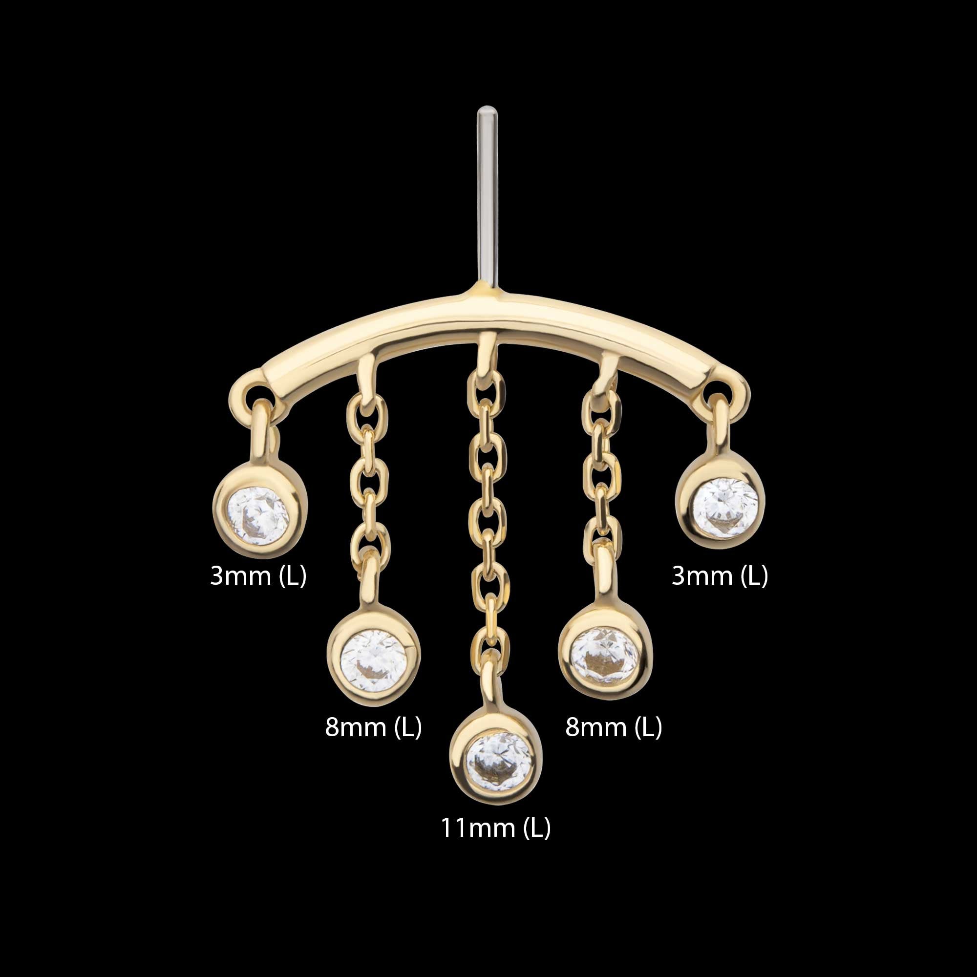 Vertical Helix Curved Bar with 5-Chain & Bezel Set Gem Dangle Flatback Stud Earring / Nosering - Gem in 14Kt Yellow Gold