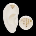 Vertical Helix Curved Bar with 5-Chain & Bezel Set Gem Dangle Flatback Stud Earring / Nosering - Gem in 14Kt Yellow Gold