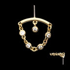 Vertical Helix Curved Bar with Bezel Set Round Gem Dangle Flatback Stud Earring / Nosering - Gem in 14Kt Yellow Gold