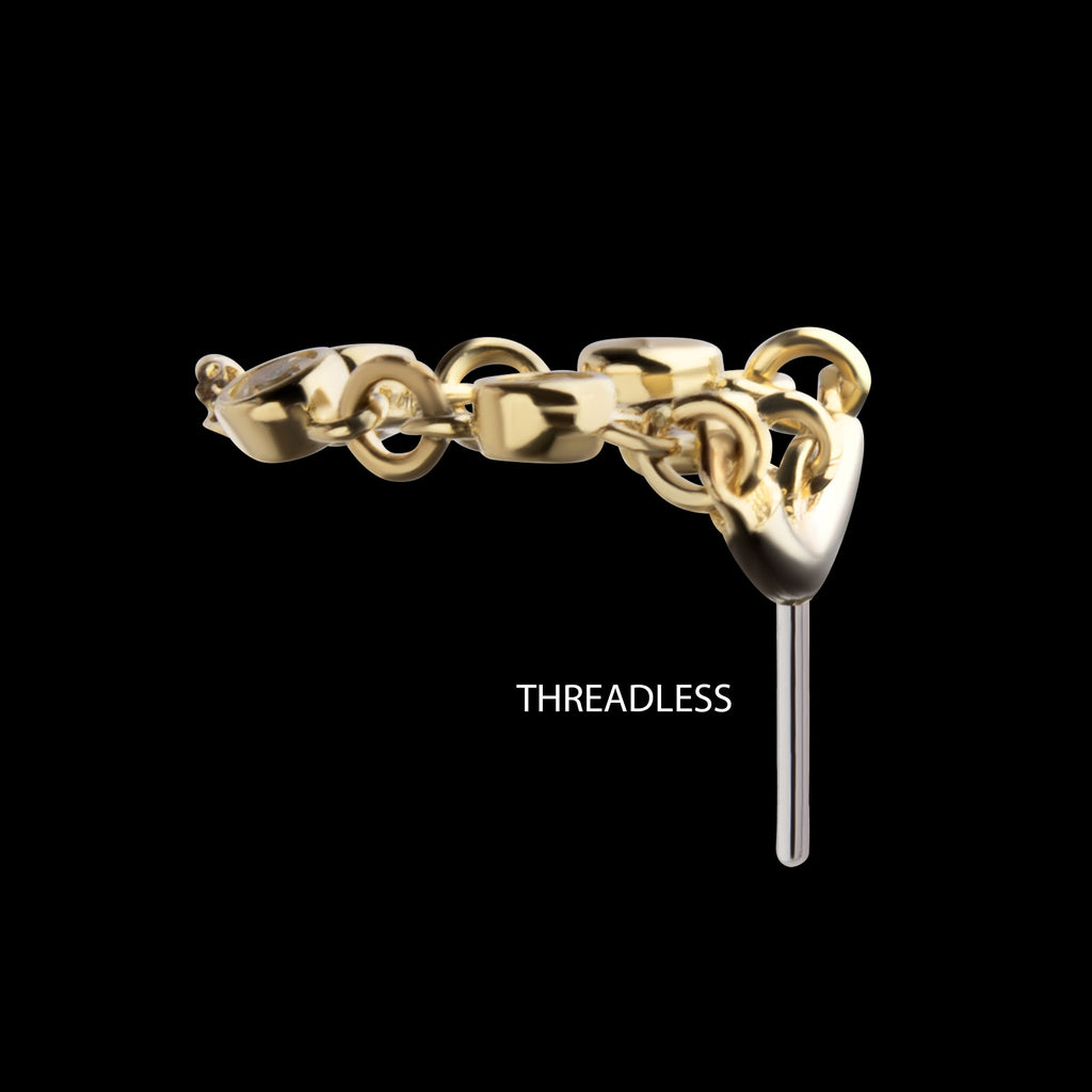 Vertical Helix Curved Bar with Bezel Set Round Gem Dangle Flatback Stud Earring / Nosering - Gem in 14Kt Yellow Gold