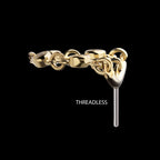 Vertical Helix Curved Bar with Bezel Set Round Gem Dangle Flatback Stud Earring / Nosering - Gem in 14Kt Yellow Gold