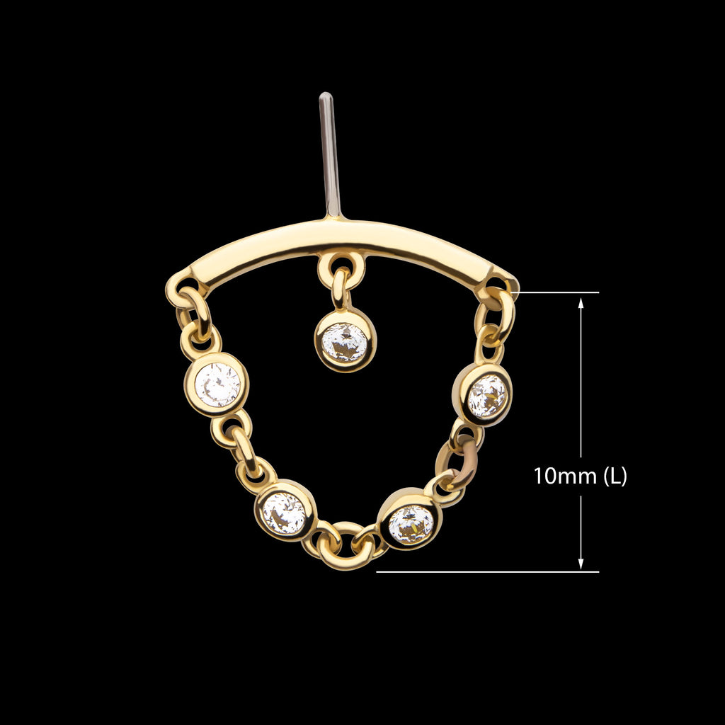 Vertical Helix Curved Bar with Bezel Set Round Gem Dangle Flatback Stud Earring / Nosering - Gem in 14Kt Yellow Gold
