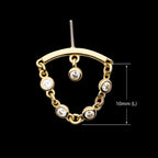 Vertical Helix Curved Bar with Bezel Set Round Gem Dangle Flatback Stud Earring / Nosering - Gem in 14Kt Yellow Gold